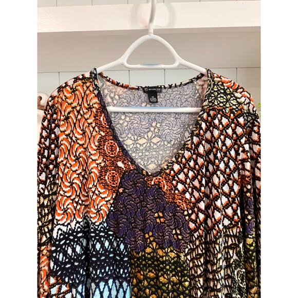 New Directions Woman 3X Asymmetrical Tunic Top Boho Abstract Print Stretch - Picture 3 of 8